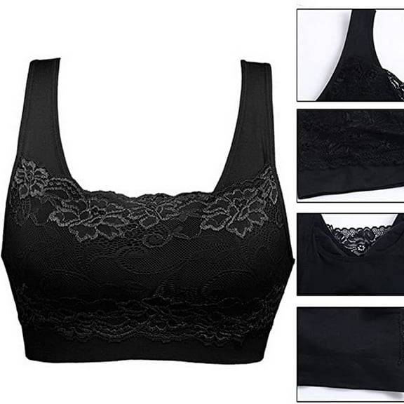 hgsbede Women's Seamless Lace Bra Top with Front Lace Cover Sports Bra