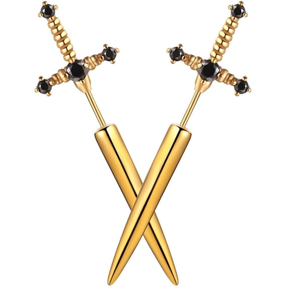 czcpp-Goth Accessories Sword Earrings: Gothic Punk Stainless Steel Cool Cubic Zirconia Dagger Screw Back Stud Spike Earrings for Men Women