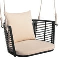 thumbnail image 1 of Gymax Outdoor Metal Porch Swing Single Person Hanging Seat w/ Woven Rattan Backrest Porch Backyard, 1 of 10