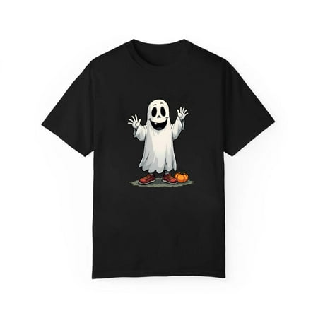 Halloween Playful Ghost Red Shoes Pumpkin Design T Shirt Graphic Tees Cute Comfort Tops Soft Black S-5XL