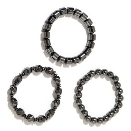 - Set of 3 Hematite Metal Healing Energy Magnetic Therapy Relief Beads Stretch Bracelet Bangle for Women Stretchable