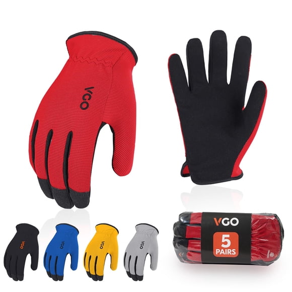 Vgo 5 Paires de Gants de Sécurité Multifonctionnels, Gants de Chantier, Gants de Jardinage, Gants Légers, Pack Valeur (m, 5 Couleurs, AL8736)