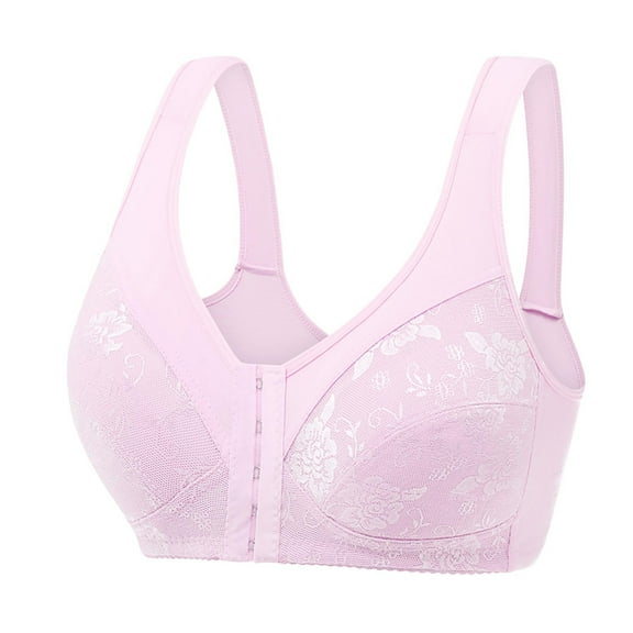 AherBiu Everyday Bras for Women Lace Full Coverage Wide Strap Buckle Front Closure Wirefree Bralette