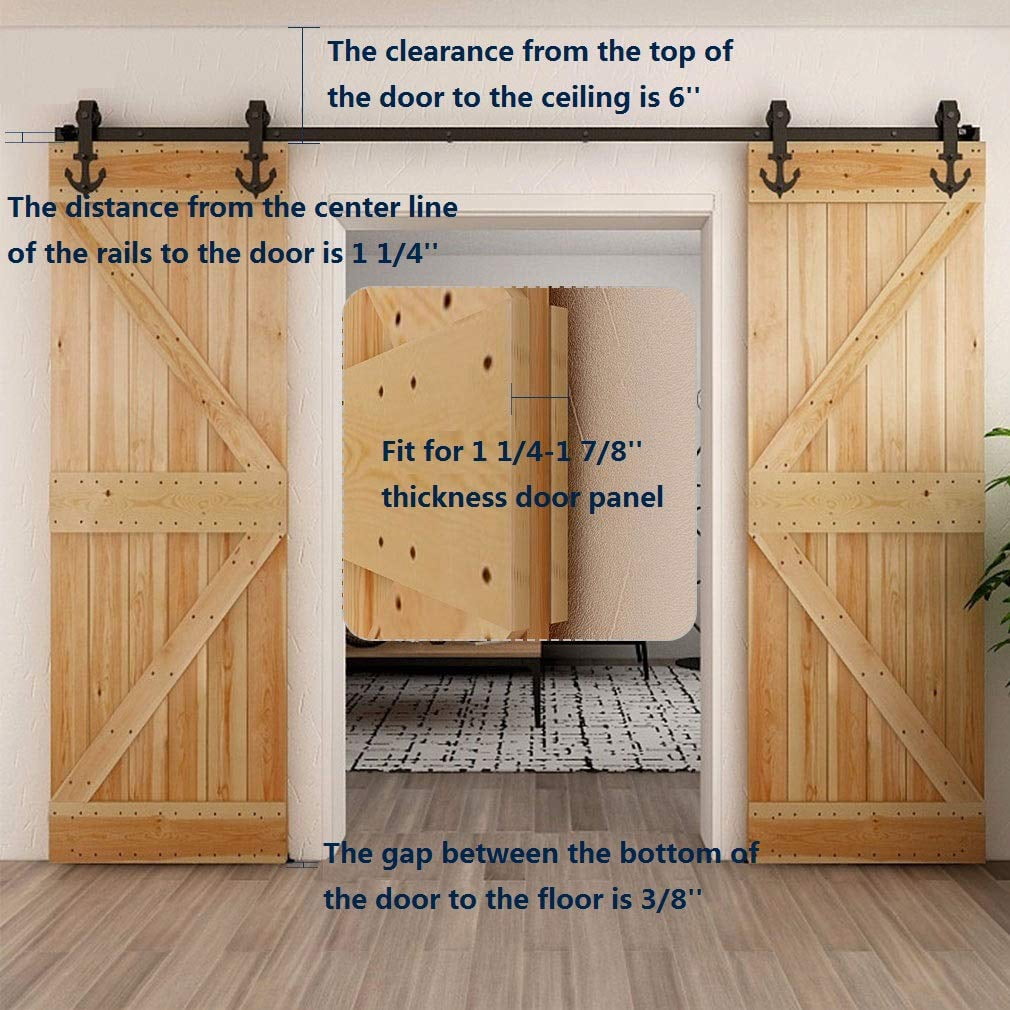 CCJH 6.6 FT Sliding Barn Door Hardware Track Kit Fit Max 39" Wide Door Double Door Hanging Rail