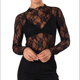 thumbnail image 2 of Blusa de de Larga para Mujer con Cuello Alto Transparente Flores Negras L, 2 of 9