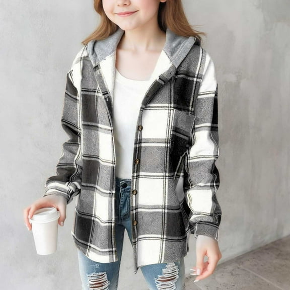 BXJX Kids' Plaid Wool-Blend Jacket- Fleece-Lined Preppy Style Button Winter Thick Warm Coat for Girls