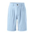 thumbnail image 5 of Men's Soild Color Cotton Linen Casual Shorts, Elastic Waist Classic Summer Beach Shorts for Men, Soft Breathable Relaxed Fit Lounge Shorts with Pockets Light Blue M, 5 of 6