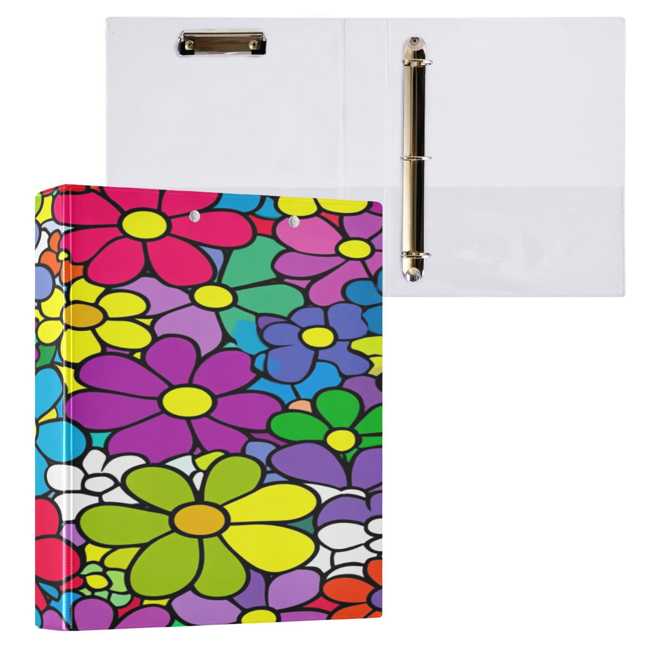 Colorful Floral Explosion 12.4x10.6in PVC Round Ring Binder, D