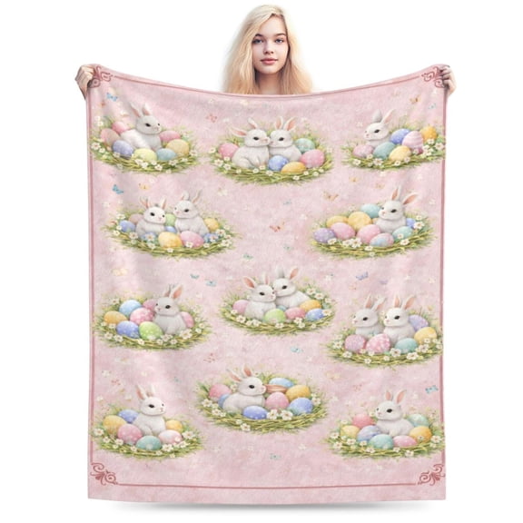 Easter Bunny Blanket Cute Bunny Easter Eggs Spring Holiday Blanket Soft Cozy Blanket Gift Easter Home Decor 50x40