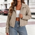 thumbnail image 6 of uublik Faux Suede Jackets Women Khaki Long Sleeve Casual Zip Up Coat Trendy Fall Clothes, 6 of 7