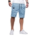 thumbnail image 2 of Nestiefly Men's Casual Shorts Cotton Linen Elastic Waist Drawstring Shorts Lightweight Summer Beach Shorts with Pockets Light Blue L, 2 of 4