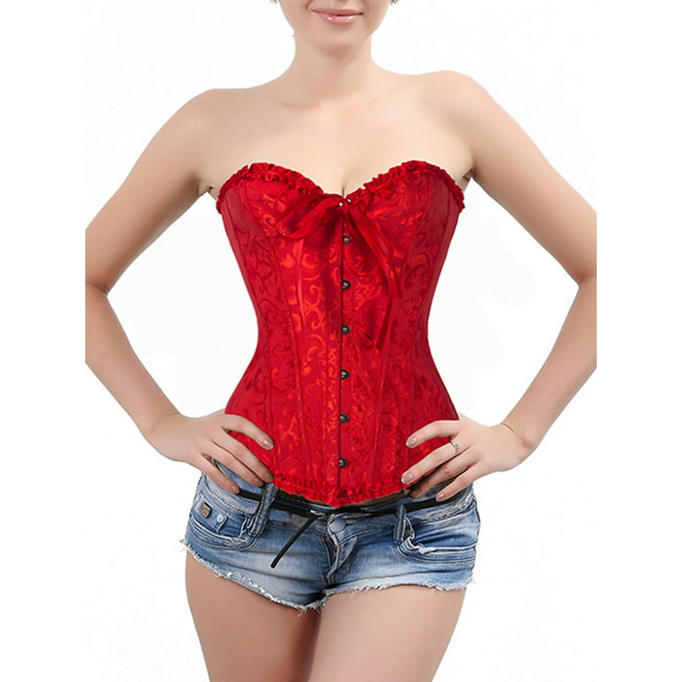 WOMAN CORSET SATIN Overbust Lace Up Busiter Shapewear Open Back