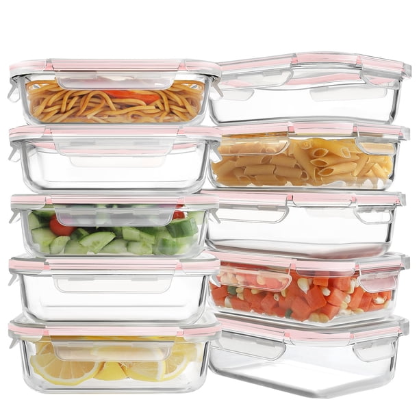 Recipientes de vidrio para preparación de comidas HOMBERKING 630 ml (22 oz) x10 - Rosa