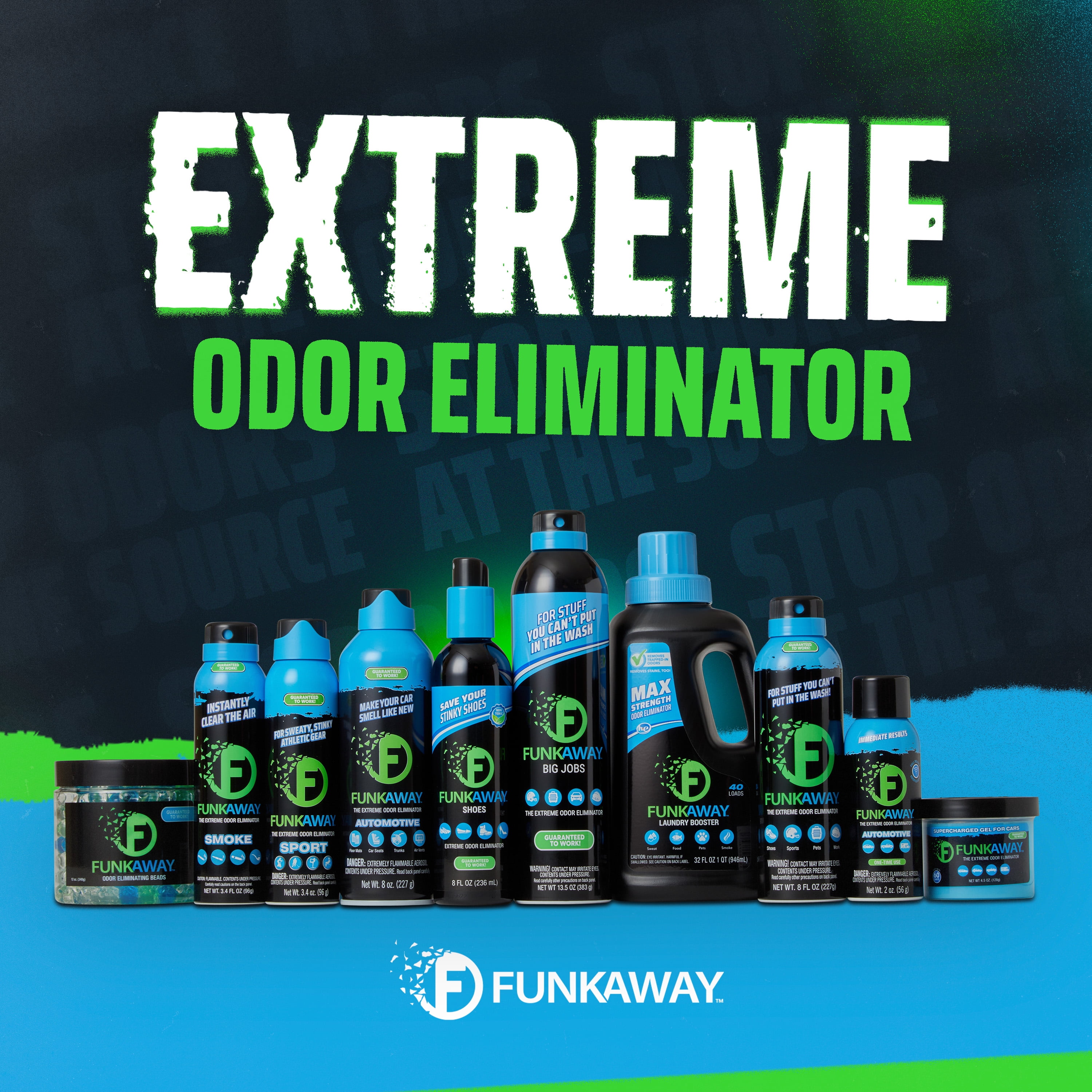 (2 pack) FunkAway Automotive Full-Release Odor Blaster Aerosol Spray, 2 oz. Extreme Odor Eliminator. 1 Use