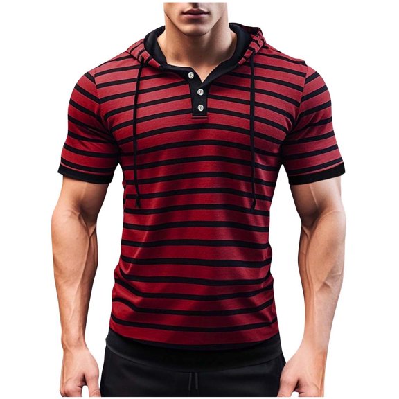 Aursykel Men's Casual Tee Shirts with Buttons Hooded Short Sleeve Top for Men Summer Comfortable Fashion Tees