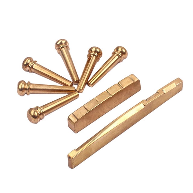 Pasadores de puente dorado con paquete de tuercas de sillín ranuradas para accesorios de instrumentos musicales de guitarra acústica Gloria Guitarra de latón puente Pines Saddle Nut