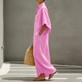 thumbnail image 5 of Guieoi Womens Dresses Fall Plus Size Loose Casual Cotton-Linen 3/4-Sleeve V-Neck Dress Flowy Maxi Dresseses Pink L, 5 of 8