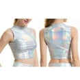 thumbnail image 5 of YiZYiF Womens Metallic Sleeveless Crop Top Clubwear Casual Glossy Vest Tops, 5 of 6