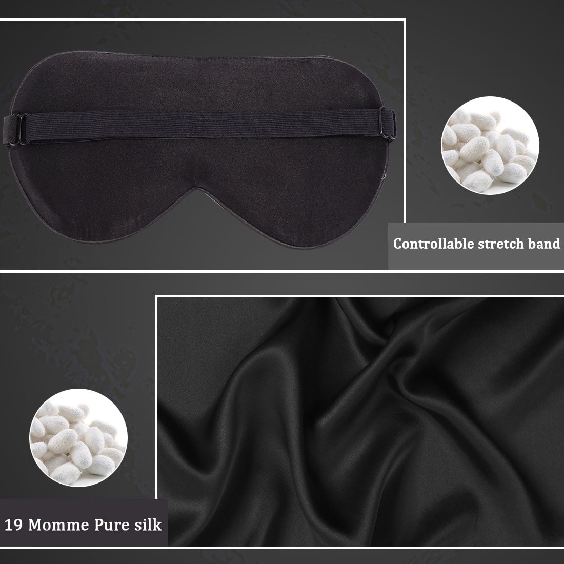 PiccoCasa 2 Pcs Silk Pillowcase Both Sides Silk + 2 Pcs Eye Mask for Hair and Skin with Envelope Closure Queen Black