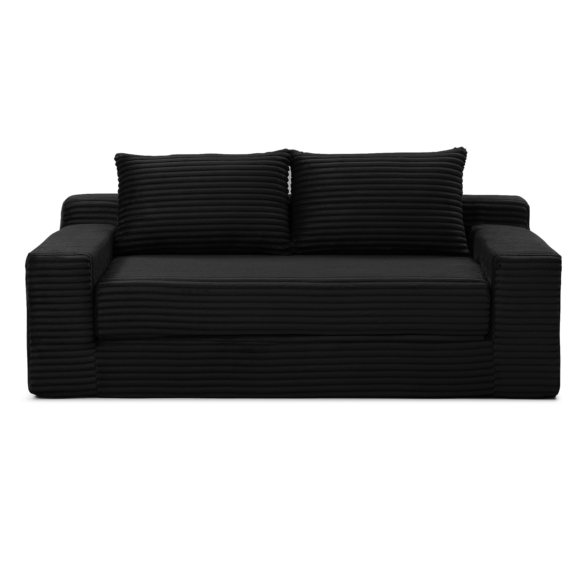 Miniyam Cloud Loveseat Sofa, 2 in 1 Convertible Folding Couch Bed, No Assembly Compressed Corduroy Floor Lounge Sofa for Apartment Office, Black