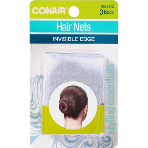 Conair Invisible Edge Hair Nets, Black, 3 Ct
