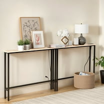 Ktaxon 79in Entryway Table with Charging Station, 2-Piece Oak & Metal Console Table Set, Narrow Sofa Side Table with 2 Outlets for Foyer, Living Room