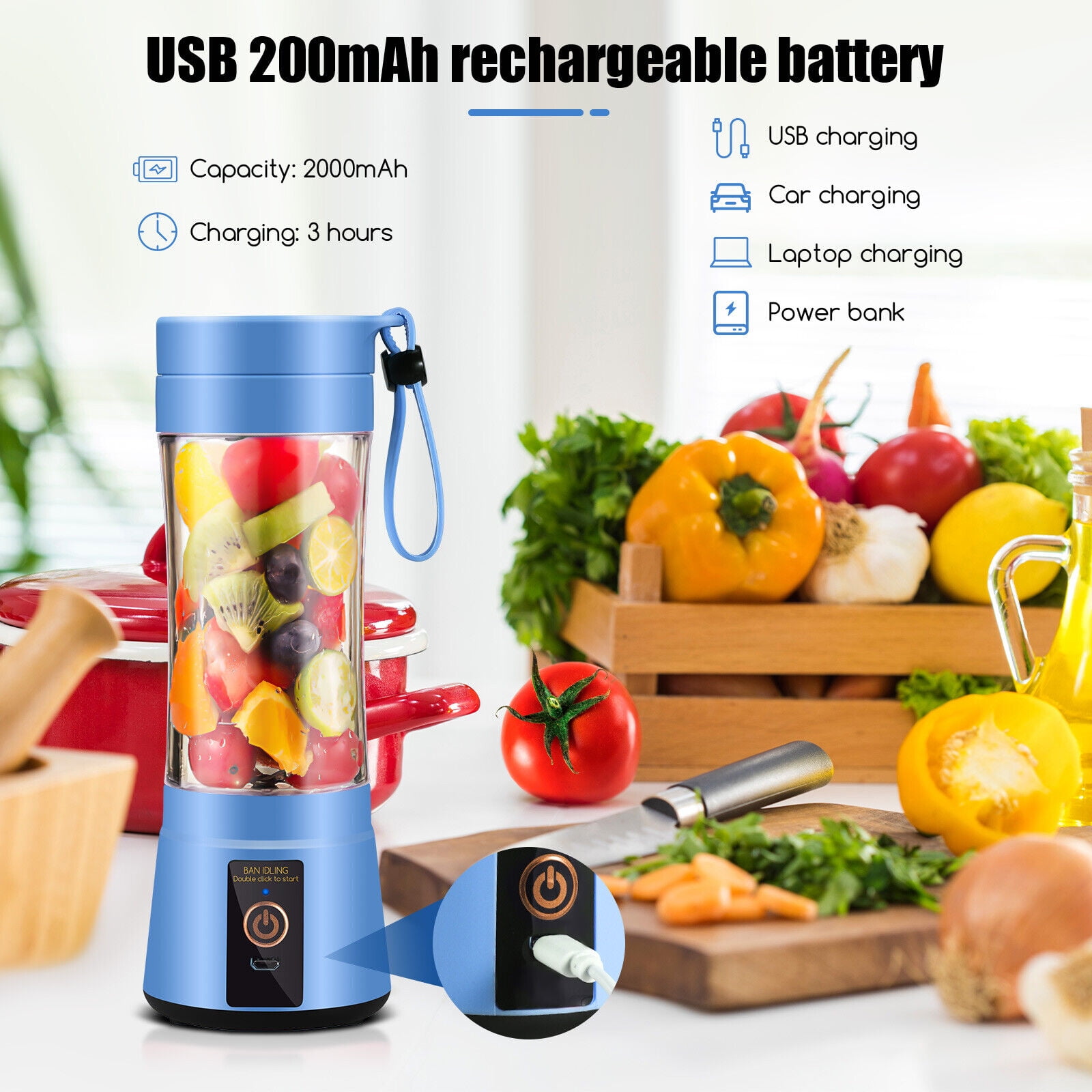 JLLOM Portable Juicer for Fruit Smoothie Shake Juice, Personal Portable Blender Cup USB Rechargeable Travel