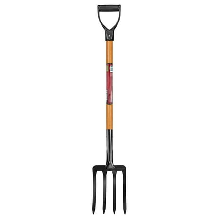 28 in. D-Grip Short Wood Handle 4-Tine Spading Garden Fork