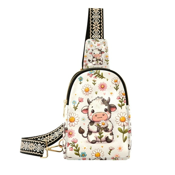 Cow on Flowers Crossbody Bags Backpack Chest Bag Shoulder Bag Waist Bag for Outdoor Travel Hiking Fitness Cycling