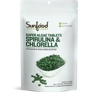 Sunfood Superfoods 2-in-1 Spirulina & Chlorella Tablets for Immune Support, 4 Oz