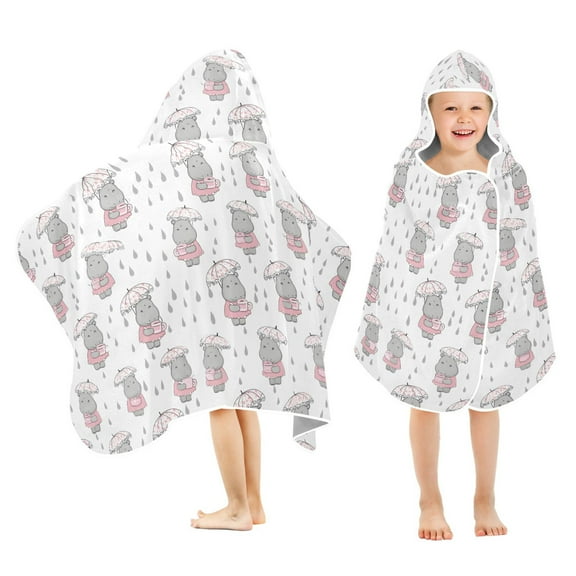 joogoo Cartoon Hippo in Rain Kids Hooded Beach Towel Baby Bath Towel 23.5"x50"