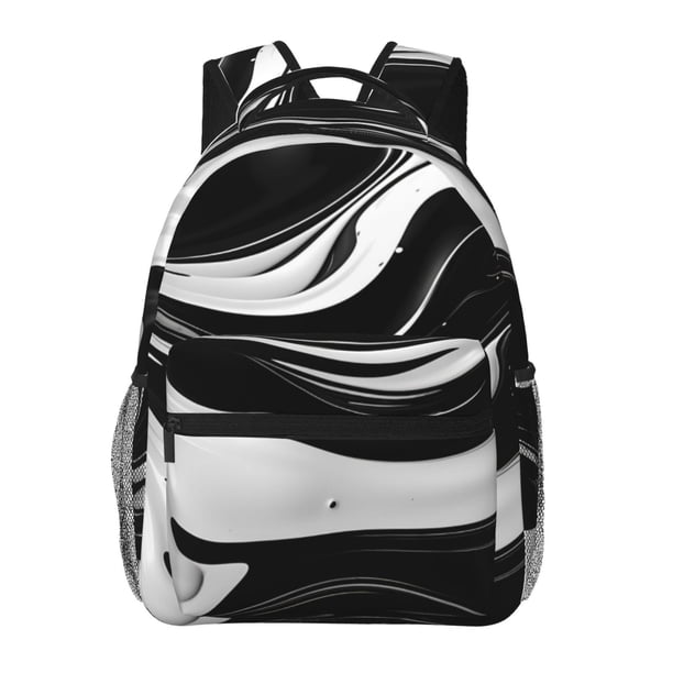 Fotbe Abstract Black White Swirls Mochila Casual con Estampado para Escuela, Viajes y Actividades al Aire Libre - Duradera, Ligera y Cómoda