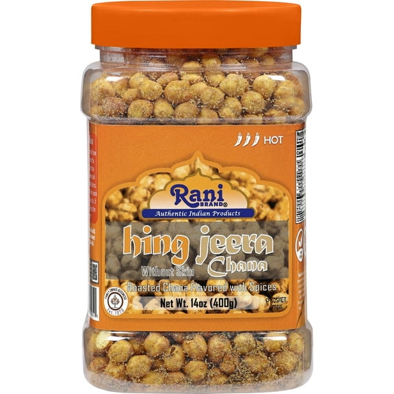 Rani Roasted Chana (Chickpeas) Hing-Jeera (Cumin-Asafetida) Flavor 14oz (400g) PET Jar ~ All Natural | Vegan | No Preservatives | Gluten Friendly | Kosher | Indian Origin  | Seasoned with 9 Spices