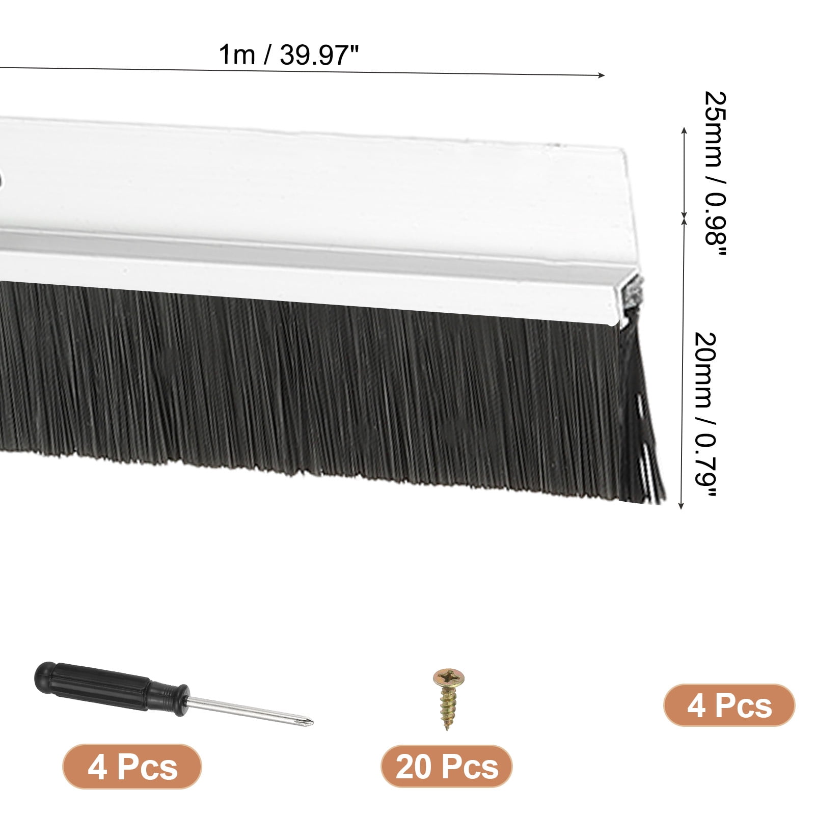 Uxcell Door Brush Sweeps H-shape Aluminum Alloy Holder Door Sweep for Bottom of Door Seal Garage Silver 0.79" x 39.37"