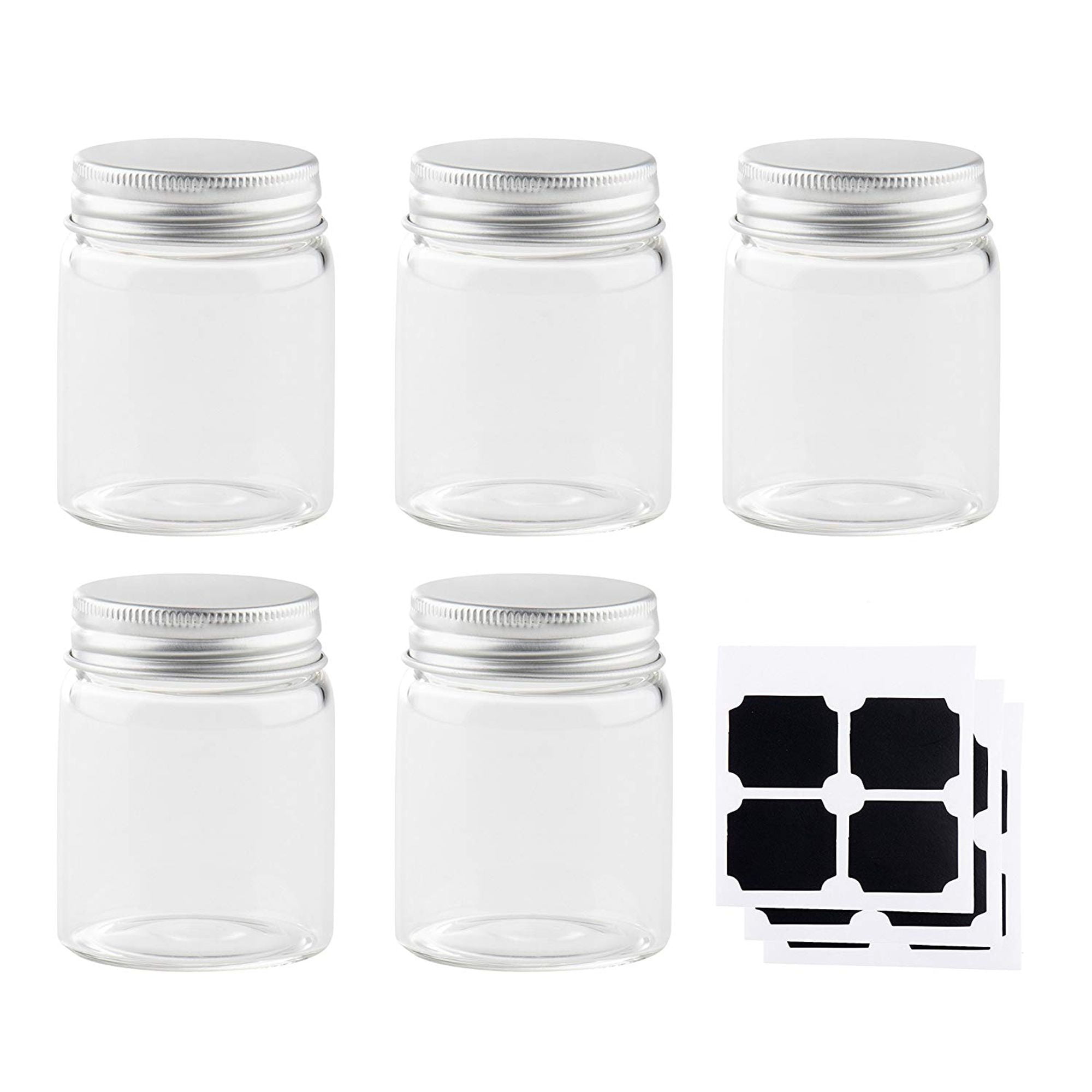 Juvale Mini Glass Storage Jar Lid 5Piece Clear Glass Jars 12 Labels