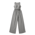 thumbnail image 6 of Women's Jumpsuits V Neck Sleeveless Wide Leg Pants Tie Waist High Waisted Summer Casual Vacation Beach Wedding Guest Dressy with Pockets Gray, 6 of 8