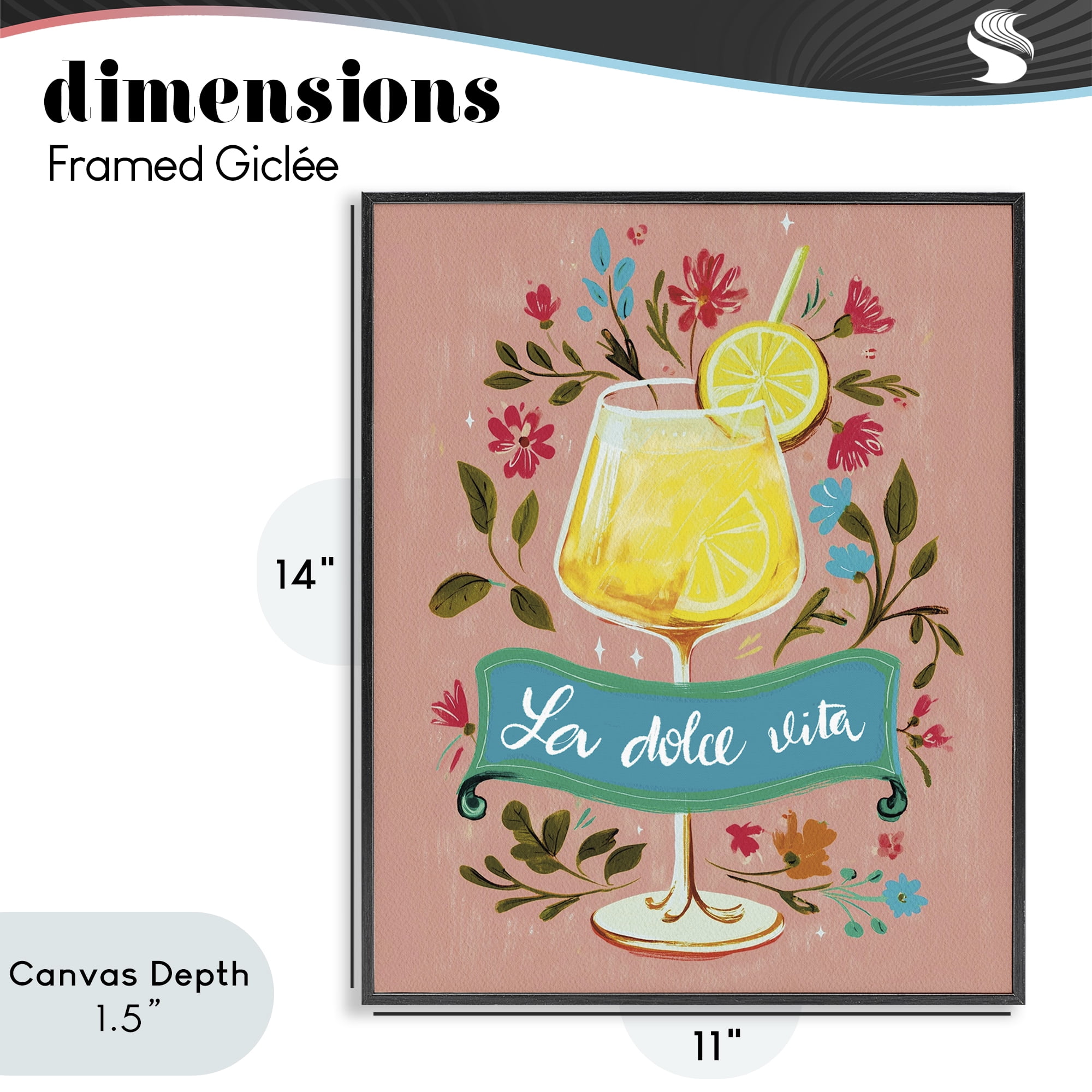 Stupell Industries Lemon Cocktail Sweet Life Black Framed Giclee Art, design by Yen