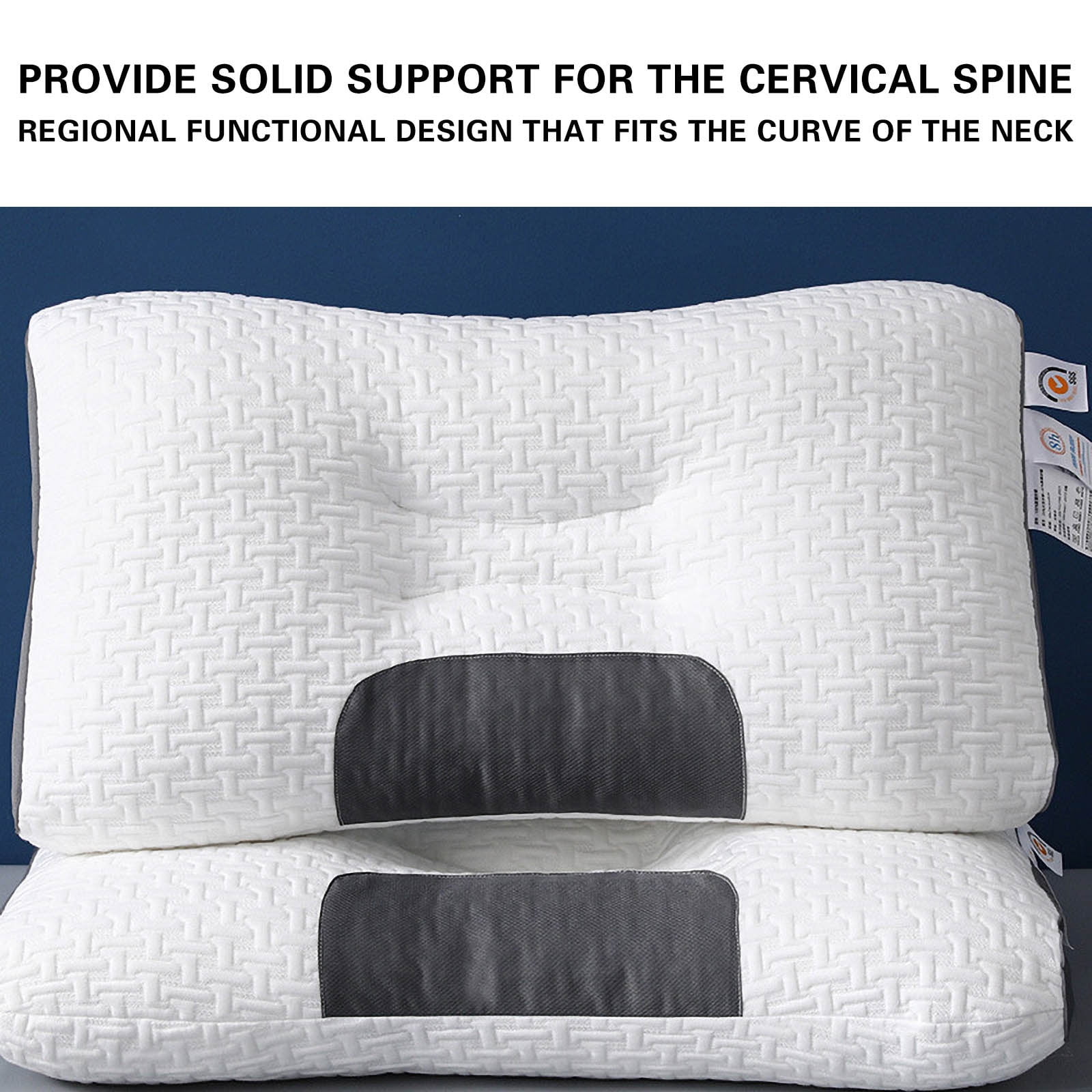 WKSCLPAI Queen Size Bed Pillows,3.2 Inch Thickness Super Soft Knitted Cotton Massage Pillow with High Density Memory Foam,Breathable Mesh Body Pillow for Head and Neck Pressure