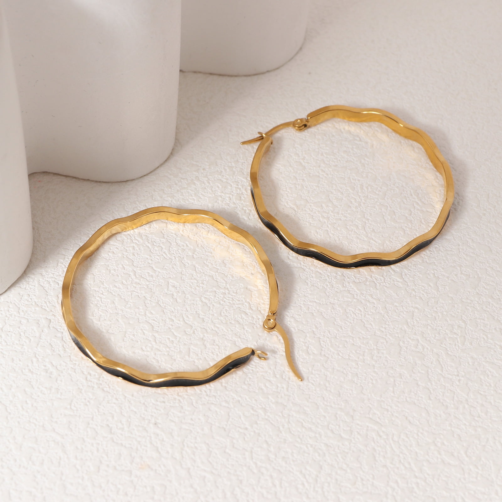 Lsnesstla Chunky Enamel Hoop Earrings for Women 18K Gold Plated Colorful Wave Earrings Jewelry  Gift for Girlfriend Wife