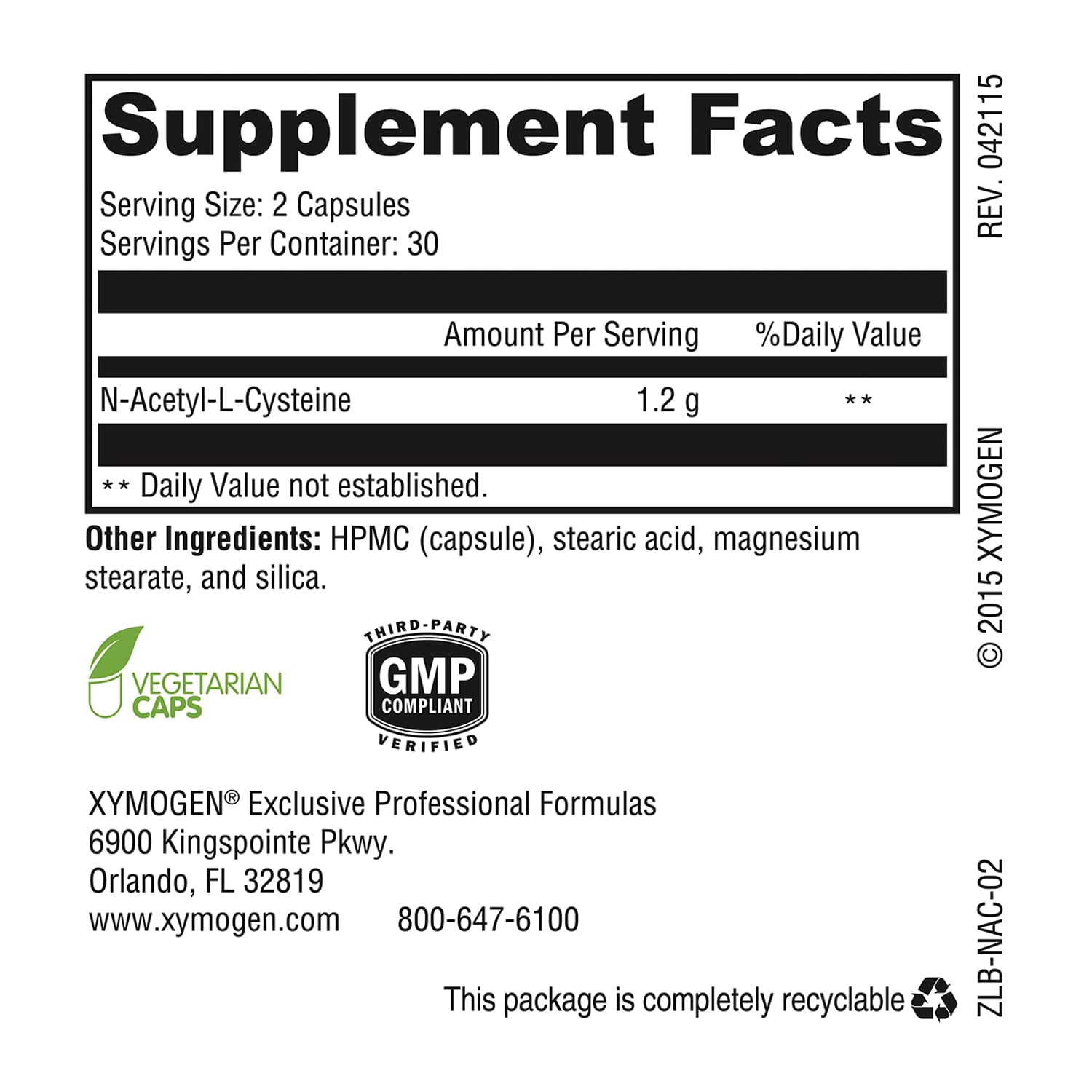 XYMOGEN NAC - 1200 mg per Serving - N-Acetyl-Cysteine Antioxidant Amino Acid - Supports Antioxidant Activity - Vegetarian, Non-GMO & Gluten Free - 60 Capsules