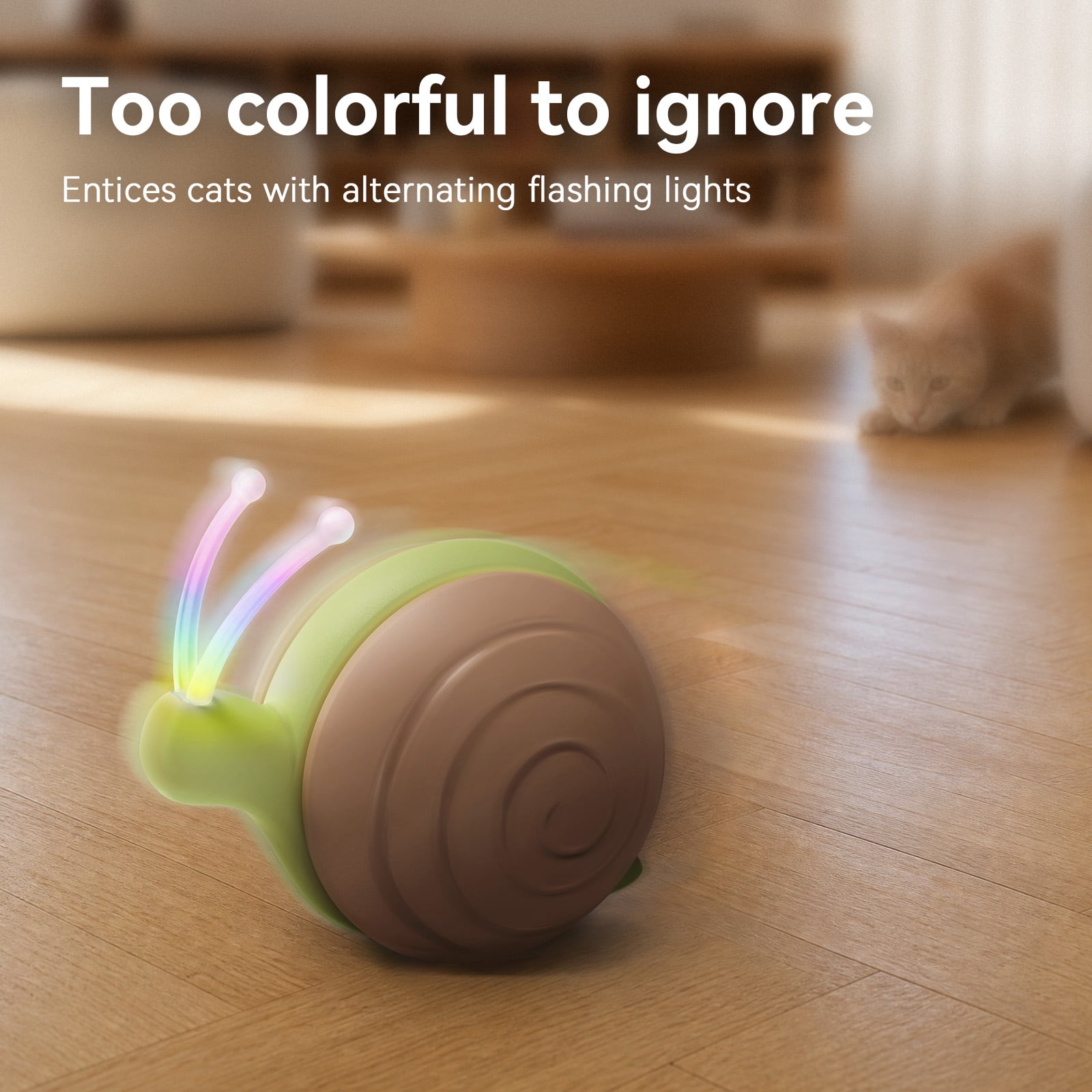 Cheerble Interactive Cat Toy for Indoor Cats, Wicked Snail Kitten Toys, Automatic Cat Toys with LED Lights, Rechargeable Moving Toys for Cats, Smart Stimulating Electric Pet Toy (Brown/ Green)