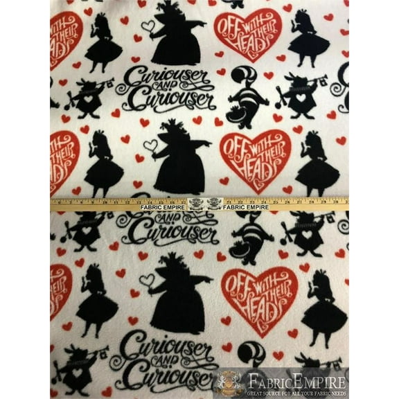 Fleece Printed Antipill Winter Fabric ALICE IN WONDERLAND CURIOUSER AND CURIOUSER OFF WITH THEIR HEADS / 58" Wide / Sold by the yard