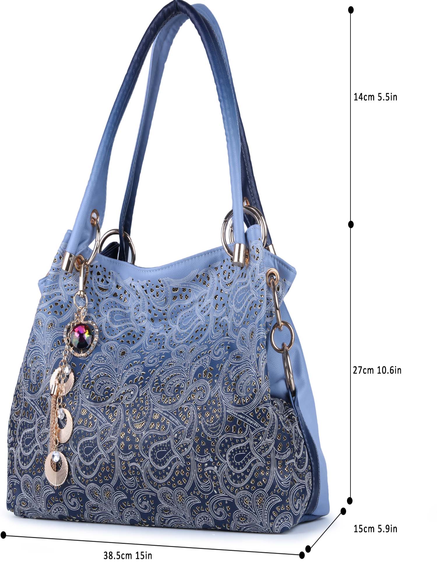 Handbags for Women, Peaoy Faux Leather Purse Ladies Handbag Vintage Designer Handbags Shoulder Bag Hollow Out Design with Fine Pendant Fashion Tote Bag - image 5 of 8