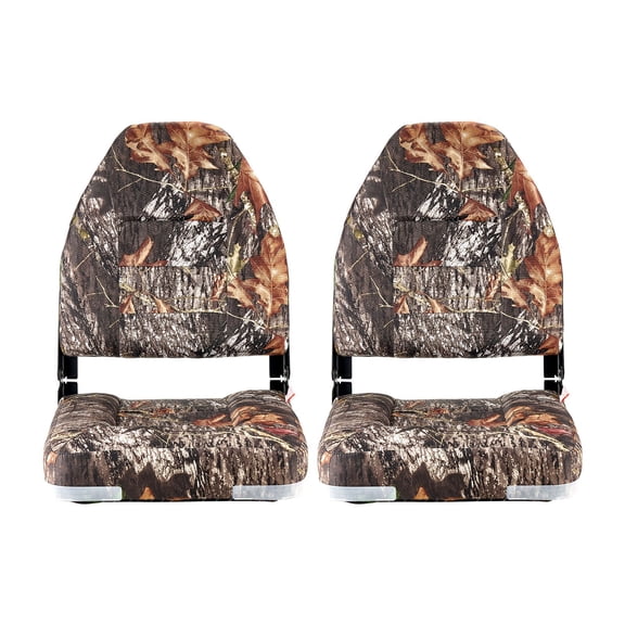 High Back Folding Boat Seats 2 Pack, Waterproof Fishing Seats with Aluminum Hinges & Thick Cushion, Camouflage