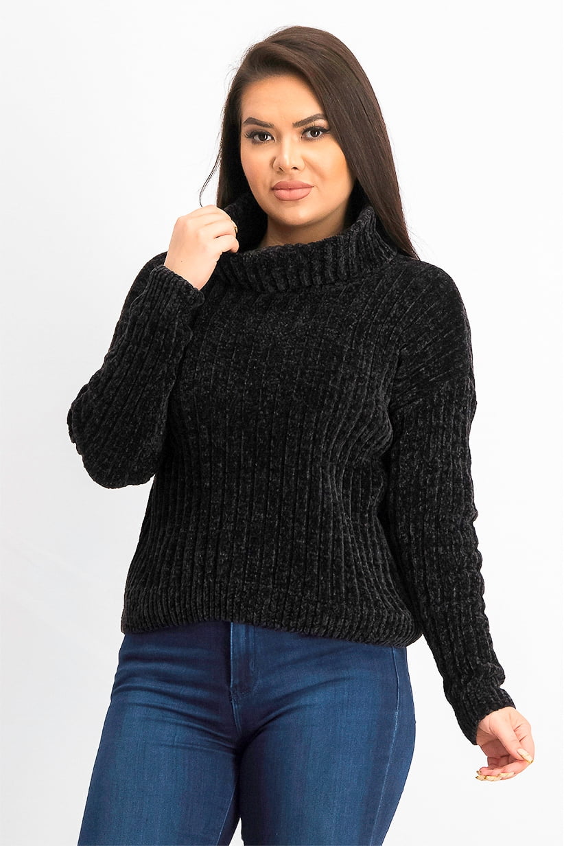 black chenille turtleneck sweater