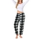 thumbnail image 2 of Pantalones de pijama de felpa suave y esponjosa para mujer INSPIRE CHIC, con cuadros, cálidos para invierno, con bolsillos, color negro, 2 of 6