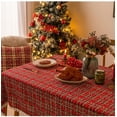 thumbnail image 2 of XmhyTop Transform Your Holiday Table with Our Christmas Plaid Tablecloth – Perfect Rectangle Table Cover for Christmas Party Decoration-Red and white cross grid small snowflake ball-SIZE I:55*118inch, 2 of 4
