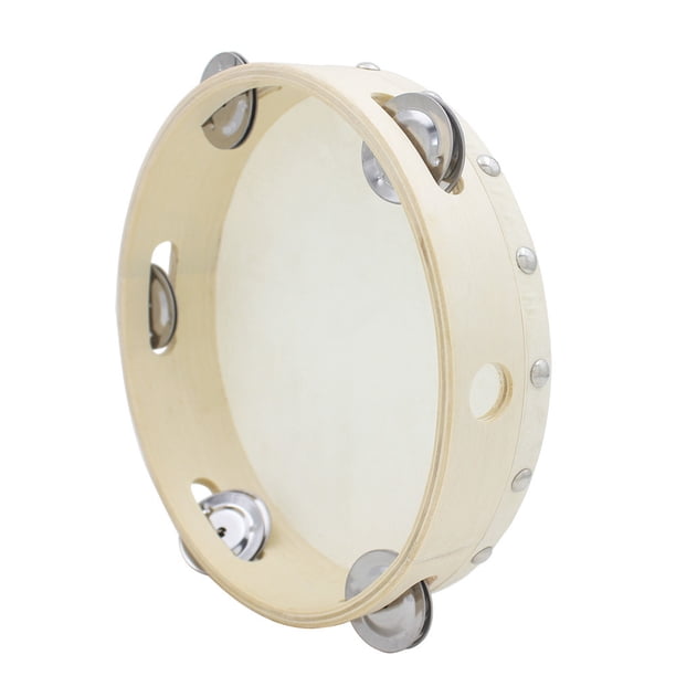 Instrumento de percusión Orff de pandereta de mano de 8 ", campana de abedul de una sola fila, 5 pares de instrumentos educativos de percusión de tintineos de metal para juegos de fiesta