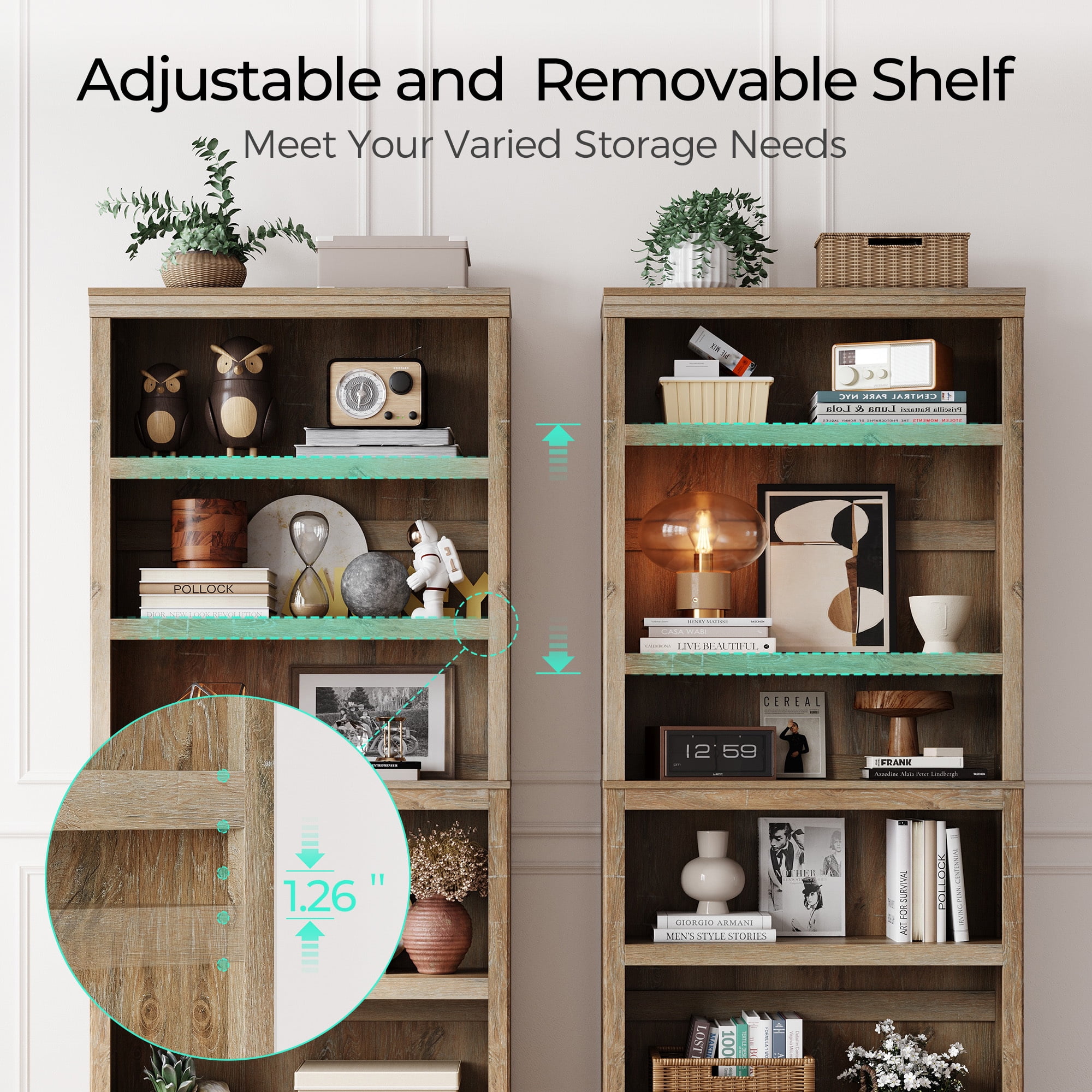 Linsy Tall Scratch-Resistant Shelf Storage Organizer Bookcase, 4016" x 14.96" x 10.43", Light Brown