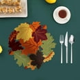 thumbnail image 4 of Embroidered Maple Leaf Placemats, Double-Sided Heat Resistant Table Mats for Dining, Thanksgiving Themed Table Decor with Pumpkin Applique(Light Green), 4 of 6